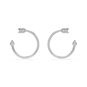 Idyllia hoop earrings, Mixed cuts, Arrow, White, Rhodium plated