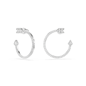 Idyllia hoop earrings, Mixed cuts, Arrow, White, Rhodium plated