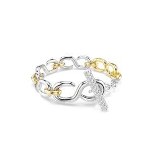 Dextera bracelet, Round cut, T-bar, White, Mixed metal finish