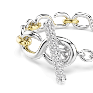 Dextera bracelet, Round cut, T-bar, White, Mixed metal finish