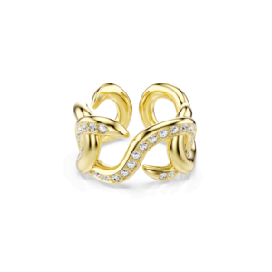 Dextera open ring, Round cut, White, Gold-tone plated