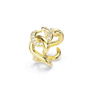 Dextera open ring, Round cut, White, Gold-tone plated