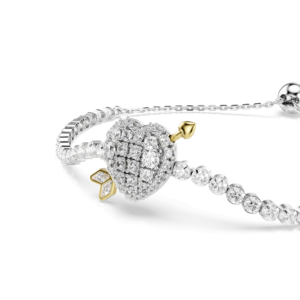 Idyllia bracelet, Mixed cuts, Heart with arrow, White, Rhodium plated