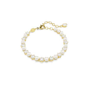 Matrix Tennis bracelet, Crystal pearl, Round cut, White, Gold-tone plated