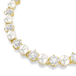 Matrix Tennis bracelet, Crystal pearl, Round cut, White, Gold-tone plated