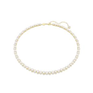 Matrix Tennis necklace, Crystal pearl, Round cut, White, Gold-tone plated
