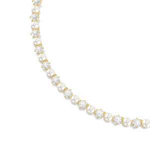 Matrix Tennis necklace, Crystal pearl, Round cut, White, Gold-tone plated