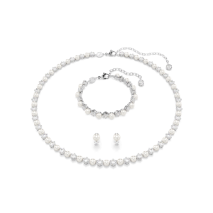 Matrix set, Crystal pearl, Round cut, White, Rhodium plated