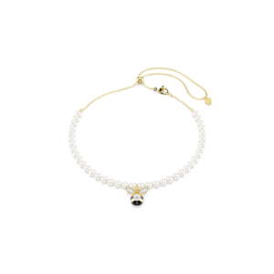 Idyllia choker, Crystal pearl, Mixed cuts, Bee, White, Gold-tone plated