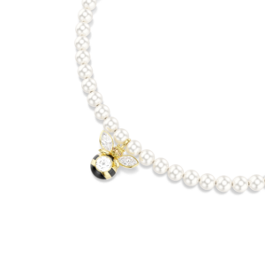 Idyllia choker, Crystal pearl, Mixed cuts, Bee, White, Gold-tone plated