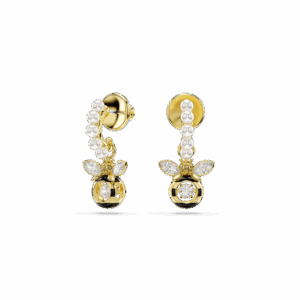 Idyllia drop earrings, Crystal pearl, Mixed cuts, Bee, Multicolored, Gold-tone plated