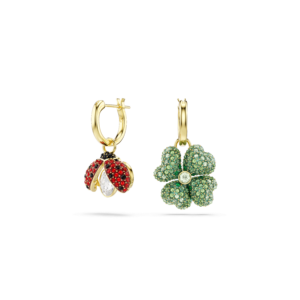 Idyllia drop earrings, Set (3), Ladybug, Clover, Strawberry, Multicolored, Gold-tone plated