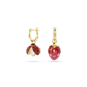 Idyllia drop earrings, Set (3), Ladybug, Clover, Strawberry, Multicolored, Gold-tone plated