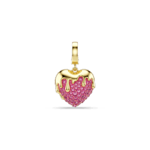 Idyllia charm, Round cut, Heart, Pink, Gold-tone plated