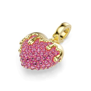 Idyllia charm, Round cut, Heart, Pink, Gold-tone plated