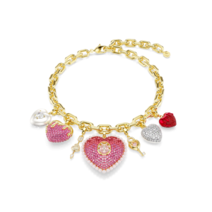 Idyllia necklace, Mixed cuts, Heart, Key, Multicolored, Gold-tone plated