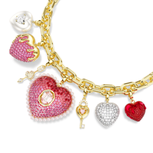 Idyllia necklace, Mixed cuts, Heart, Key, Multicolored, Gold-tone plated