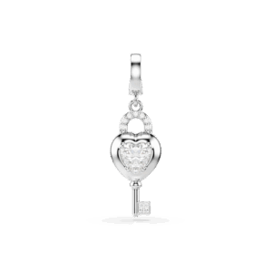 Idyllia charm, Mixed cuts, Heart with key, White, Rhodium plated