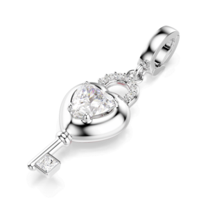 Idyllia charm, Mixed cuts, Heart with key, White, Rhodium plated