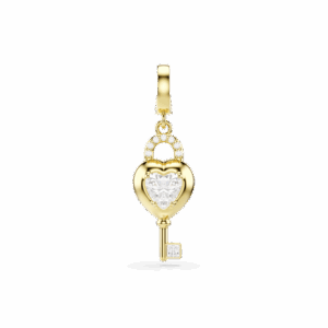 Idyllia charm, Mixed cuts, Heart with key, White, Gold-tone plated