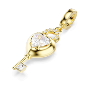 Idyllia charm, Mixed cuts, Heart with key, White, Gold-tone plated