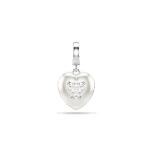 Idyllia charm, Mixed cuts, Pearl-colored coating, Heart, White, Rhodium plated