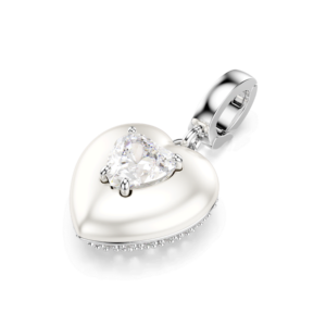 Idyllia charm, Mixed cuts, Pearl-colored coating, Heart, White, Rhodium plated