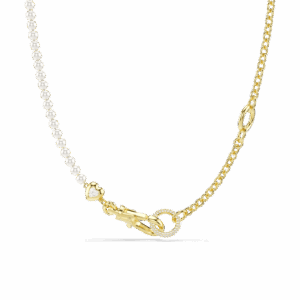 Idyllia necklace, Crystal pearl, White, Gold-tone plated