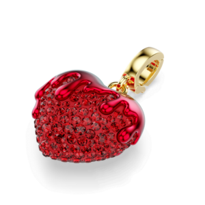 Idyllia charm, Round cut, Heart, Red, Gold-tone plated