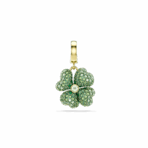 Idyllia charm, Clover, Green, Gold-tone plated