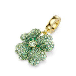 Idyllia charm, Clover, Green, Gold-tone plated