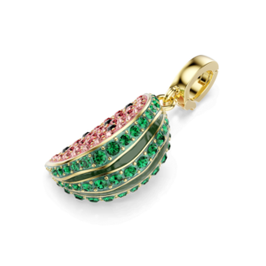 Idyllia charm, Mixed cuts, Watermelon, Multicolored, Gold-tone plated