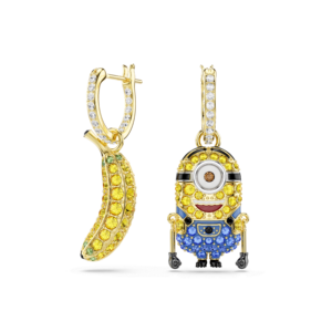 Minions Stuart and Banana hoop earrings, Pavé, Mini, Multicolored, Gold-tone plated