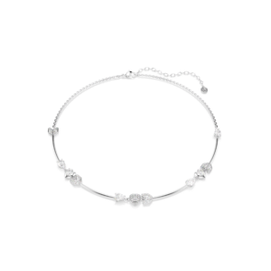 Idyllia necklace, Heart with arrow, White, Rhodium plated