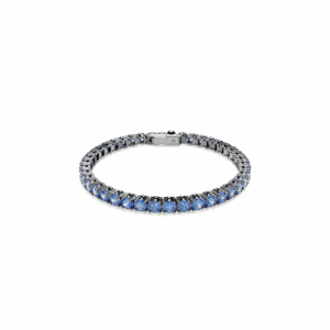Matrix Tennis bracelet, Round cut, Blue, Ruthenium plated