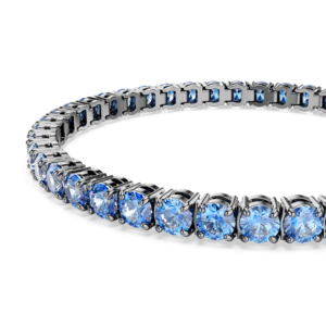 Matrix Tennis bracelet, Round cut, Blue, Ruthenium plated