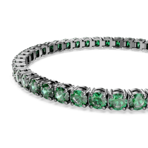 Matrix Tennis bracelet, Round cut, Green, Ruthenium plated