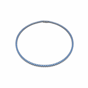 Matrix Tennis necklace, Round cut, Blue, Ruthenium plated