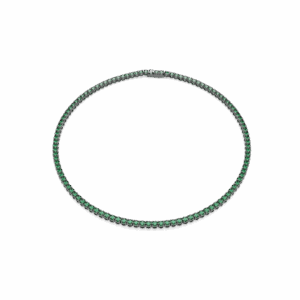 Matrix Tennis necklace, Round cut, Green, Ruthenium plated