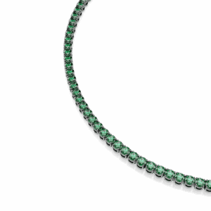 Matrix Tennis necklace, Round cut, Green, Ruthenium plated