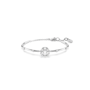 Constella bangle, Round cut, Dancing stone, White, Rhodium plated