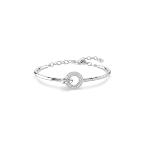 Dextera bangle, Round cut, White, Rhodium plated