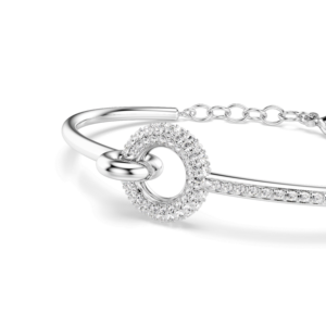 Dextera bangle, Round cut, White, Rhodium plated