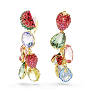 Idyllia clip earrings, Mixed cuts, Fruit, Ladybug, Multicolored, Gold-tone plated