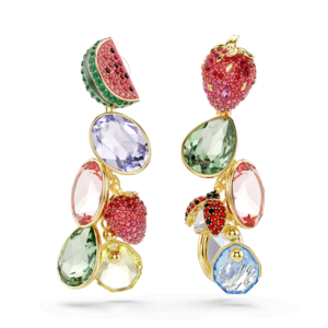 Idyllia clip earrings, Mixed cuts, Fruit, Ladybug, Multicolored, Gold-tone plated