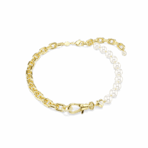 Idyllia necklace, Crystal pearl, White, Gold-tone plated