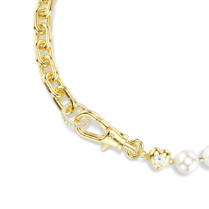 Idyllia necklace, Crystal pearl, White, Gold-tone plated