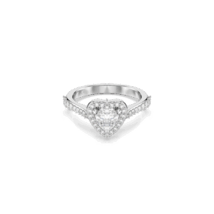 Una Angelic motif ring, Mixed cuts, Heart, White, Rhodium plated