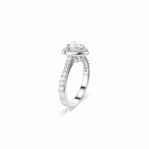Una Angelic motif ring, Mixed cuts, Heart, White, Rhodium plated