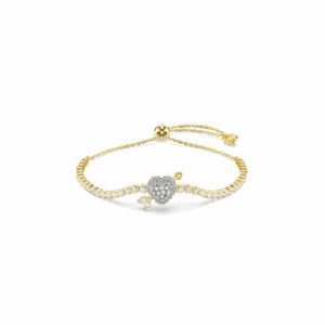 Idyllia bracelet, Mixed cuts, Heart with arrow, White, Gold-tone plated